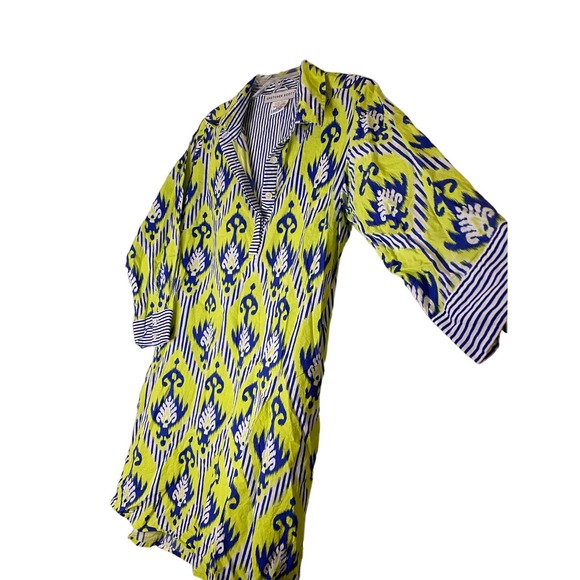 Gretchen Scott‎ • Batik Aztec Bright Blue Green White Tunic Shirt Dress, large - Picture 3 of 10